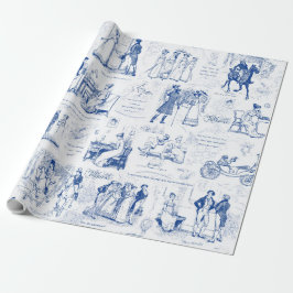 Pride en Vooroordelen Blauw Toile Citaten Illustra Cadeaupapier