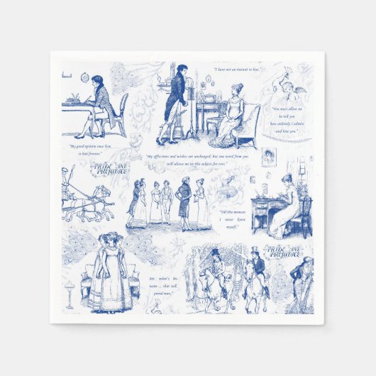 Pride en Vooroordelen Blauw Toile Citaten Illustra Servet (Voorkant)