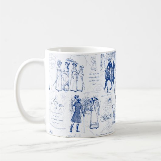 Pride en vooroordelen Blue Toile Quotes Koffiemok (Links)