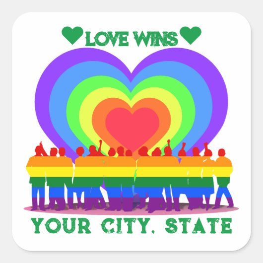Pride Flag Heart Vierkante Sticker (Voorkant)