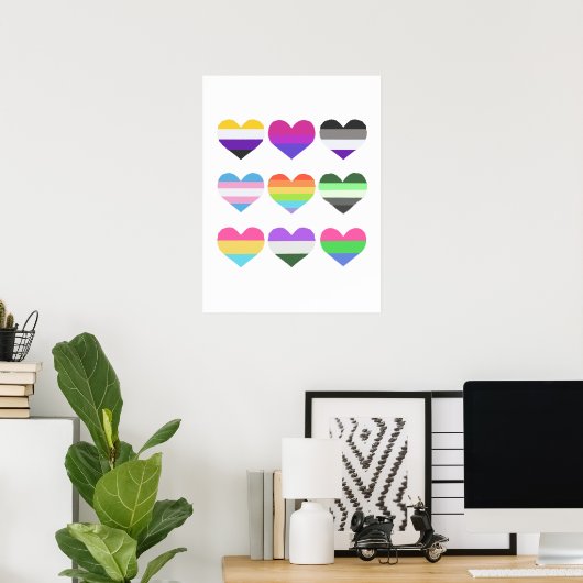 Pride Flag Hearts Poster (Thuiskantoor)
