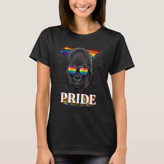 Pride Gorilla LGBTQ Rainbow Flag Pride Month Anima T-shirt (Voorkant)