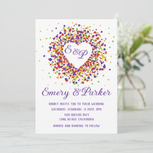 Pride Heart Wreath Faire-part de mariage (Debout devant)