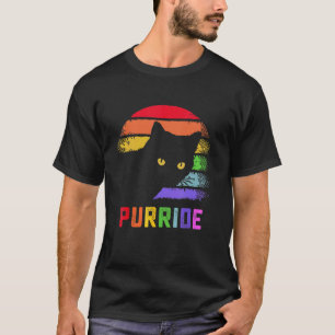 Pride Kat Purride Gay Lgbtq Regenboog Vlag Retro S T-shirt
