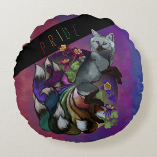 Pride Kitsune en Columbine Flowers Rond Kussen