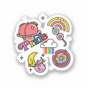 Pride+LGBTQ. Liefde trots. Rainbooghart met bloem Sticker