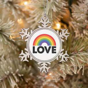 Pride Liefde Is Liefde Gay Gelijkheid Regenboog LG Tin Sneeuwvlok Ornament