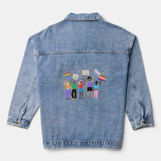 Pride Maand Mensen met borden vieren Denim Jacket