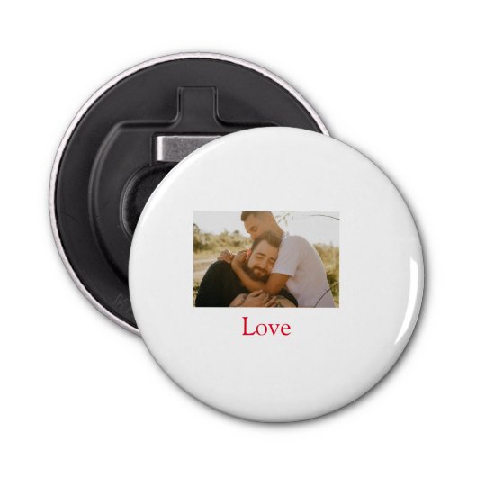 Pride maand toevoegen gay paar foto naam liefde LQ Button Flesopener (Voorkant)