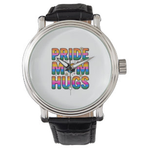 Pride Moeder Knuffelt Vintage Regenboog Vector Des Horloge