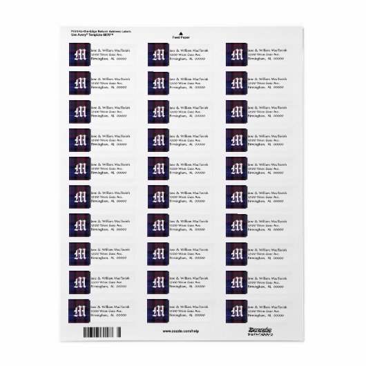 Pride of Scotland Plaid Monogram Adresetiketten Etiket (Full Sheet)