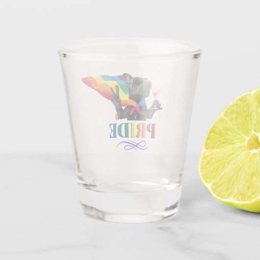 Pride Party Dog in regenboogkapje Shot Glas (Achterkant)