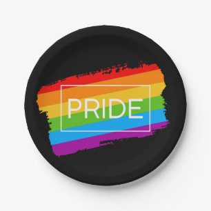 Pride penseelstreek regenboog papieren bordje