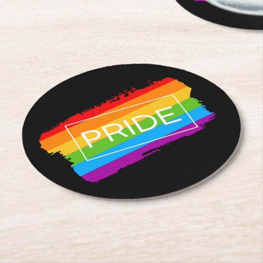 Pride penseelstreek regenboog ronde kartonnen onderzetter (Gebogen)