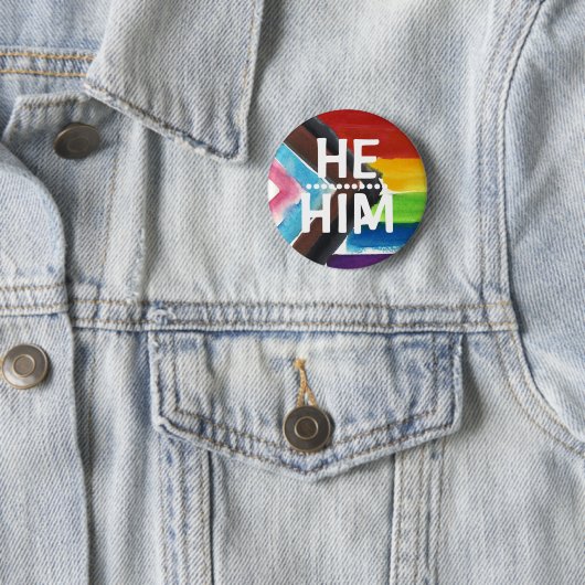 PRIDE PRONOUN HE/HIM BADGE Button (In situ)