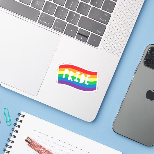 Pride Rainbow Flag Sticker (Laptop met iPhone)
