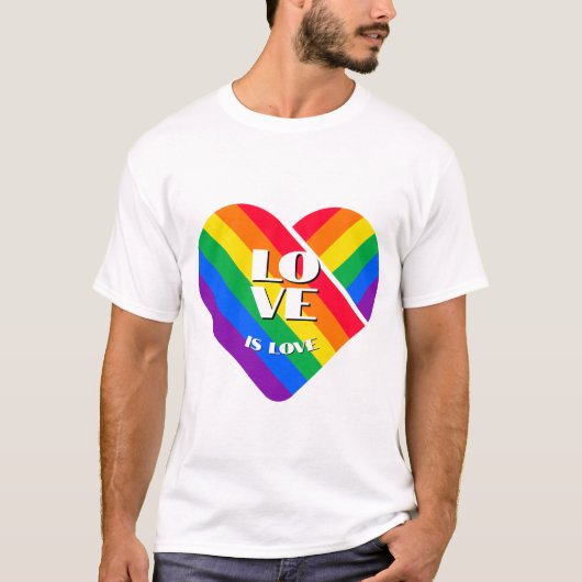 Pride Rainbow Heart Button T-shirt (Voorkant)