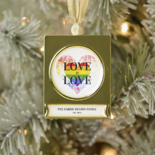 Pride Rainbow Heart Homo lesbische LHBT Familie Verguld Banner Ornament