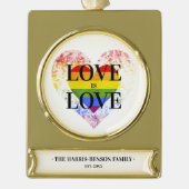 Pride Rainbow Heart Homo lesbische LHBT Familie Verguld Banner Ornament (Voorkant)