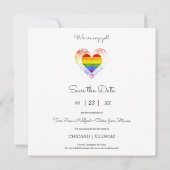 Pride Rainbow Heart Lesbian Gay Wedding 3 Save The Date (Achterkant)