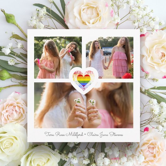 Pride Rainbow Heart Lesbian Gay Wedding 3 Save The Date