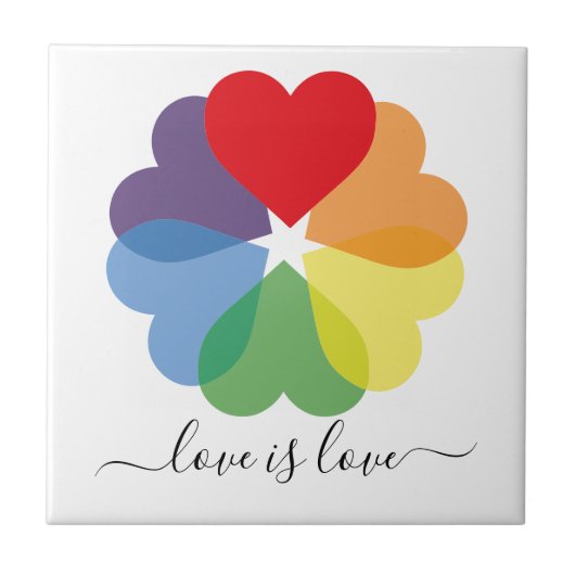 Pride Rainbow Hearts Love is Love Tegeltje (Voorkant)