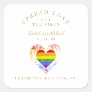 Pride Regenboog Hart Lesbisch Gay Huwelijk Sanitiz Vierkante Sticker