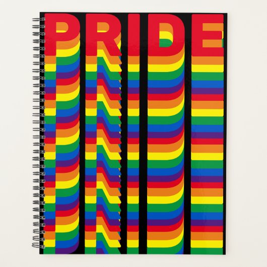 Pride regenboog retro moderne typografie zwart planner (Voorkant)