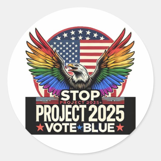 Pride - Stop Project 2025 - Stem Blauw Ronde Sticker (Voorkant)