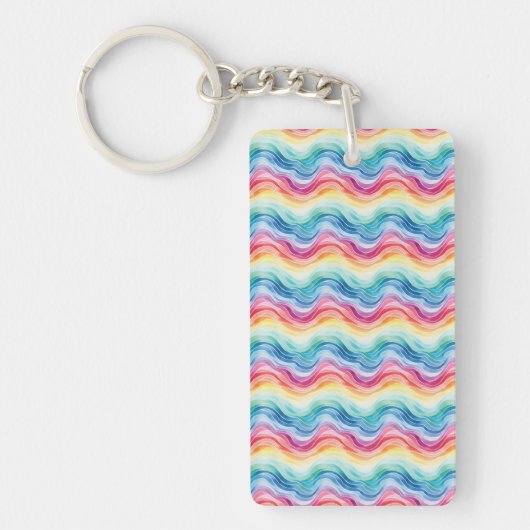 Pride Wavy Rainbow Stripes Pattern Two-sided Sleutelhanger (Voorkant)
