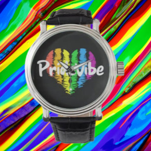 PrideVibe Heart Logo Zwart Lederen Strap Horloge
