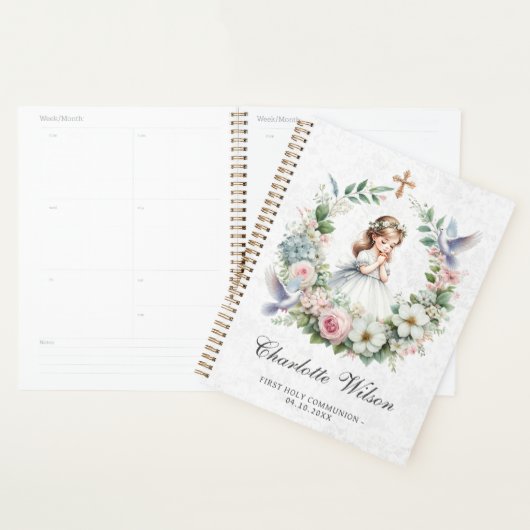 Prier Fille Doves Blanches Floral Première Communi (Devant avec enveloppe)