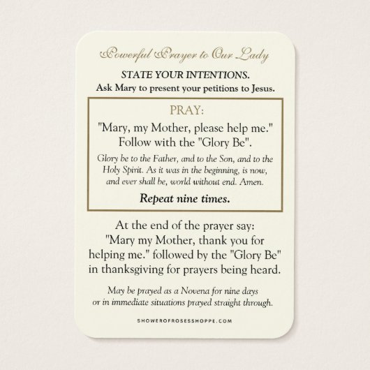 Prière catholique à Jésus par Marie (Dos)