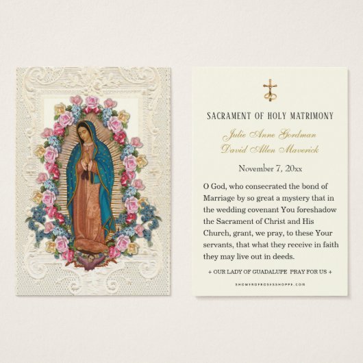 Prière catholique de mariage Guadalupe (Devant & derrière)