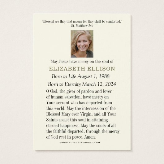 Prière commémorative catholique triste Mary funéra (Dos)