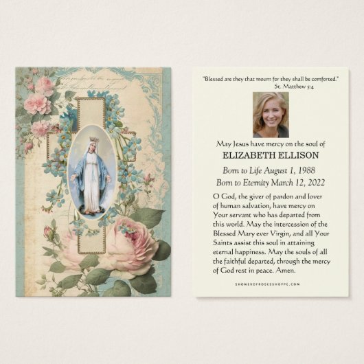 Prière commémorative catholique Vierge Marie (Devant & derrière)