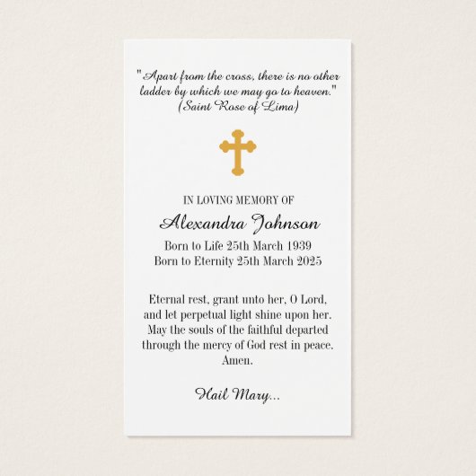 Prière commémorative de Christian Crucifix Cross f (Dos)