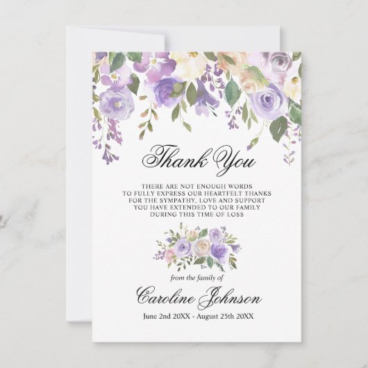 Prière commémorative de Merci de lavande florale (Devant)