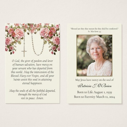 Prière commémorative des funérailles du Rosaire Ca (Devant & derrière)