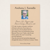 Prière commémorative funéraire catholique Carte Sa (Dos)