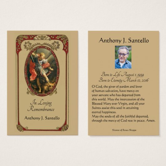 Prière commémorative funéraire catholique Carte Sa (Devant & derrière)