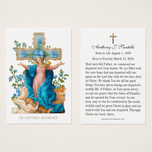 Prière commémorative funéraire catholique Carte Sa (Devant & derrière)