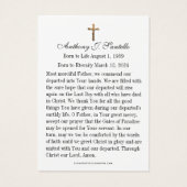 Prière commémorative funéraire catholique Carte Sa (Dos)