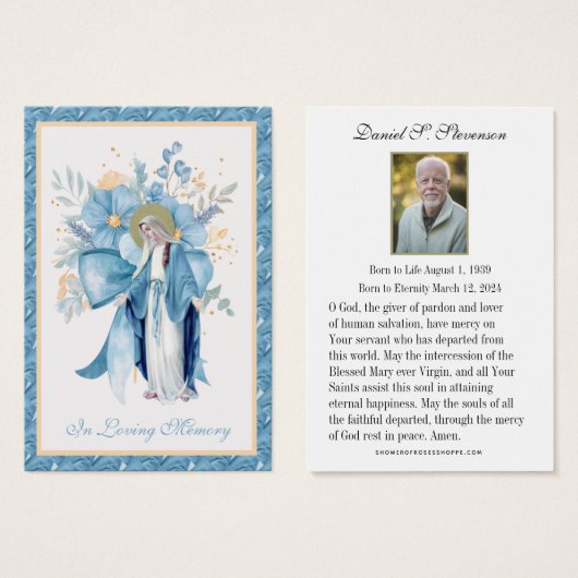 Prière commémorative funéraire catholique Carte Sa (Devant & derrière)