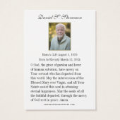 Prière commémorative funéraire catholique Carte Sa (Dos)