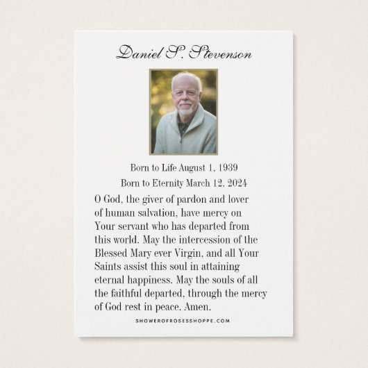 Prière commémorative funéraire catholique Carte Sa (Dos)