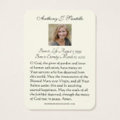 Prière commémorative funéraire catholique Carte Sa (Dos)