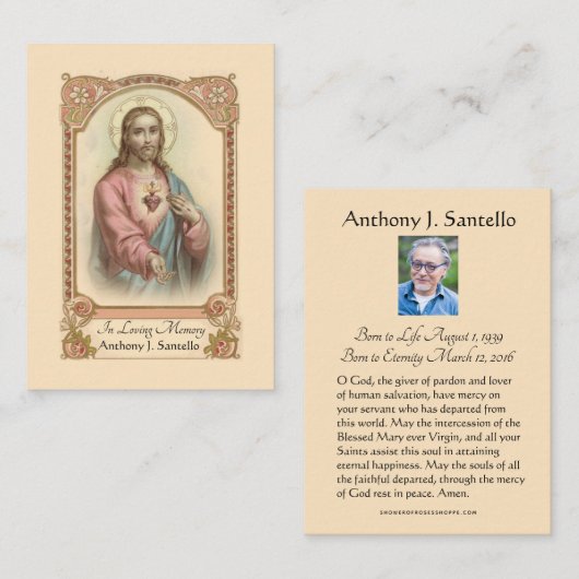 Prière commémorative funéraire catholique Carte Sa (Devant / Derrière)