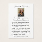 Prière commémorative funéraire catholique Carte Sa (Dos)