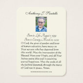 Prière commémorative funéraire catholique Carte Sa (Dos)
